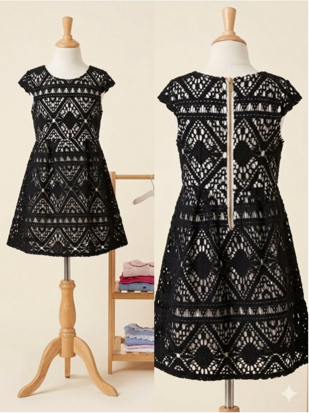Xhilaration Black Crochet Lace Fit/Flare/High/Low Dress for Girls, S4/5, GPreLC
